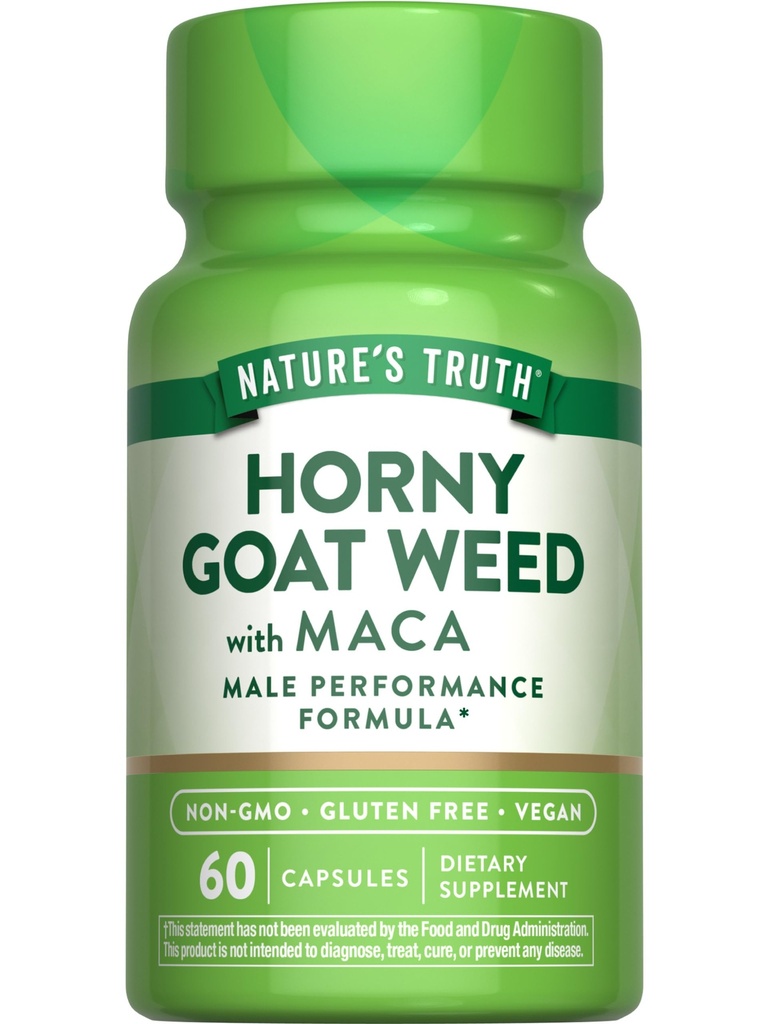 Naturens Sannhet Horny Goat Weed med Maca | 60 pulver ekstrakt kapsler | Vegansk, ikke-GMO og Glutenfri Supplement
