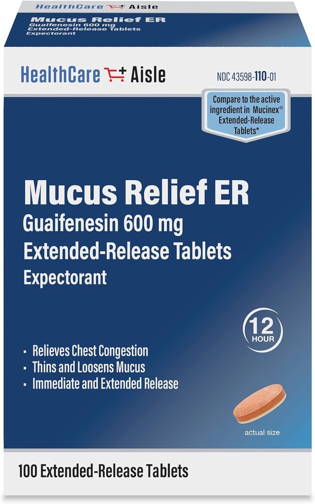 HealthCareAisle Guaifenesin 600 mg Extended release - 100 tabletter - Mucus Relief Forventningsmiddel for brystkongestionsrelief
