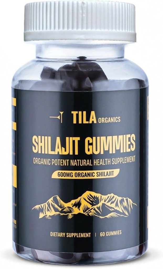 Tila Organic Himalayan Shilajit Restin Myke Gels - 60 Gummies, 600 mg- naturlig kosttilskudd for menn og kvinner med over 85 spormineraler, fulvinsyre og Humic Acid Vegan Glutenfri