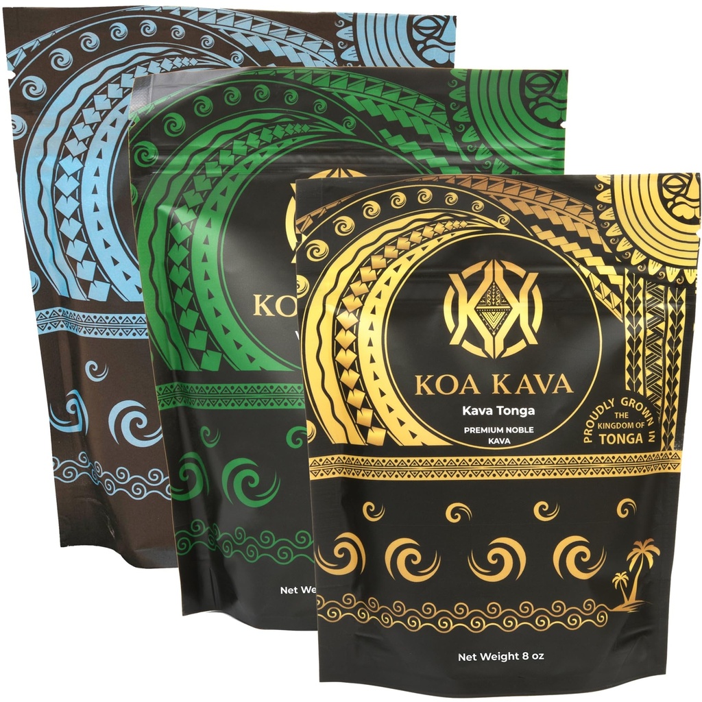 8 oz Koa Kava Bundle med Premium Tongan, Fijiansk Waka og Vanuatu Waka Kava Root Powder