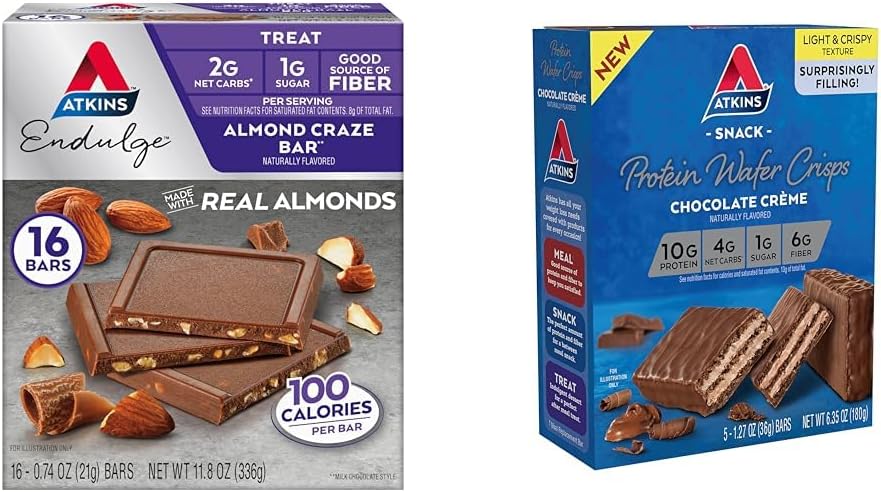 Atkins Endulge Almond Craze Bar 16 greve og sjokolade Crème Protein Wafer Crisps 5 greve Bundle
