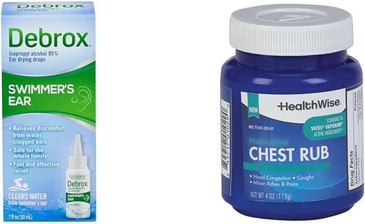 Debrox Swimmer øredråper, 1 Fl Oz og HealthWise Medicated Chest Rub, 4 oz. Bundle