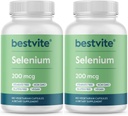 BESTVITE Selenium 200mcg (360 vegetariske kapsler) (2-pakke) - Ingen stearater - Ingen flytmidler - Vegan - Ikke-GMO - Glutenfri