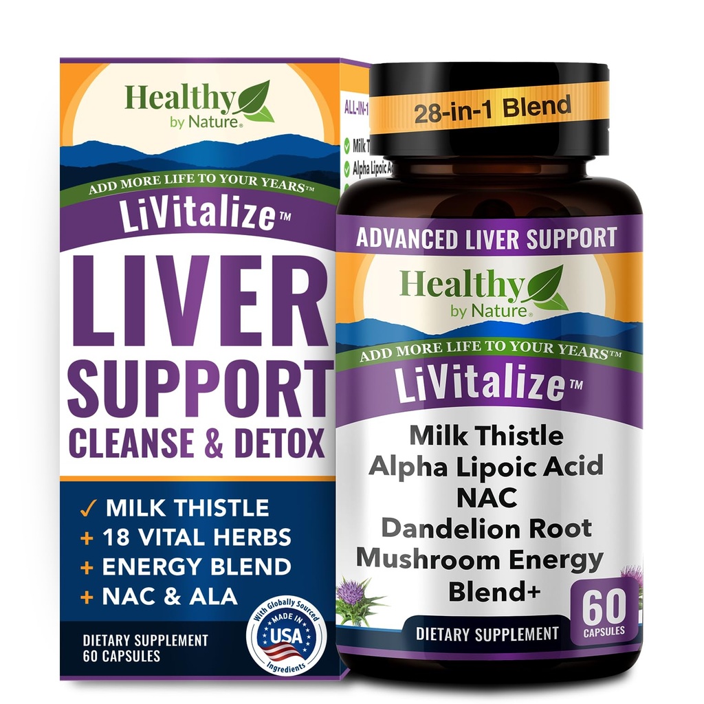 Liver Cleanse Detox & Reparasjon – 28-i-1 Liver Support - Melk Thistle Dandelion NAC Alpha Lipoic Acid Artichoke & Reishi Chaga Tyrkia Tail Mushroom – Active Liver Health Supplement, 1540mg (60 kapsler)