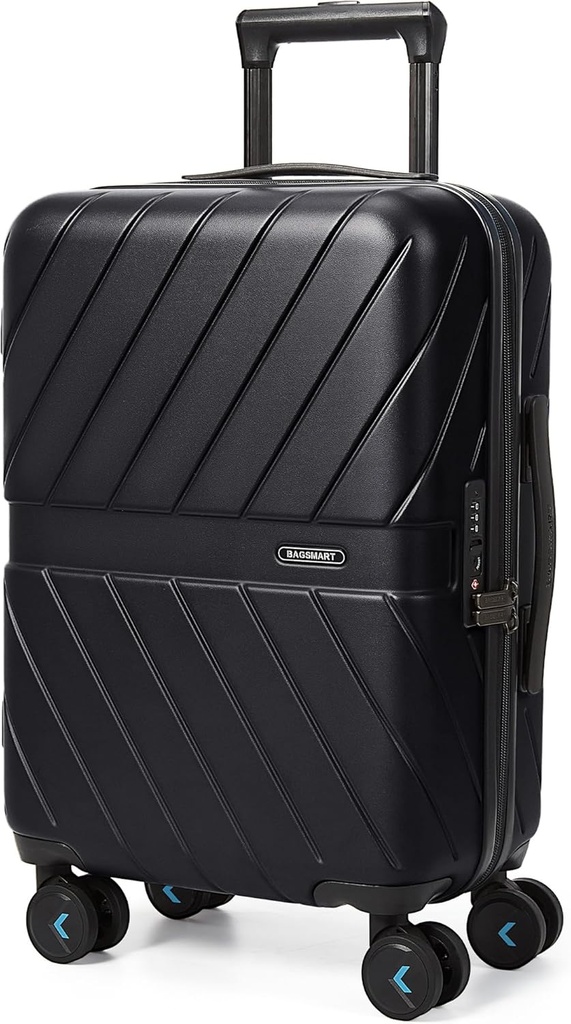 BAGSMART bære på Bagasje 22x14x9 Airline godkjent med TSA lås, 1OO% Polykarbonat Hardside Bagage med spinner hjul, holdbar hard skall bære på suitcase 20 tommer svart
