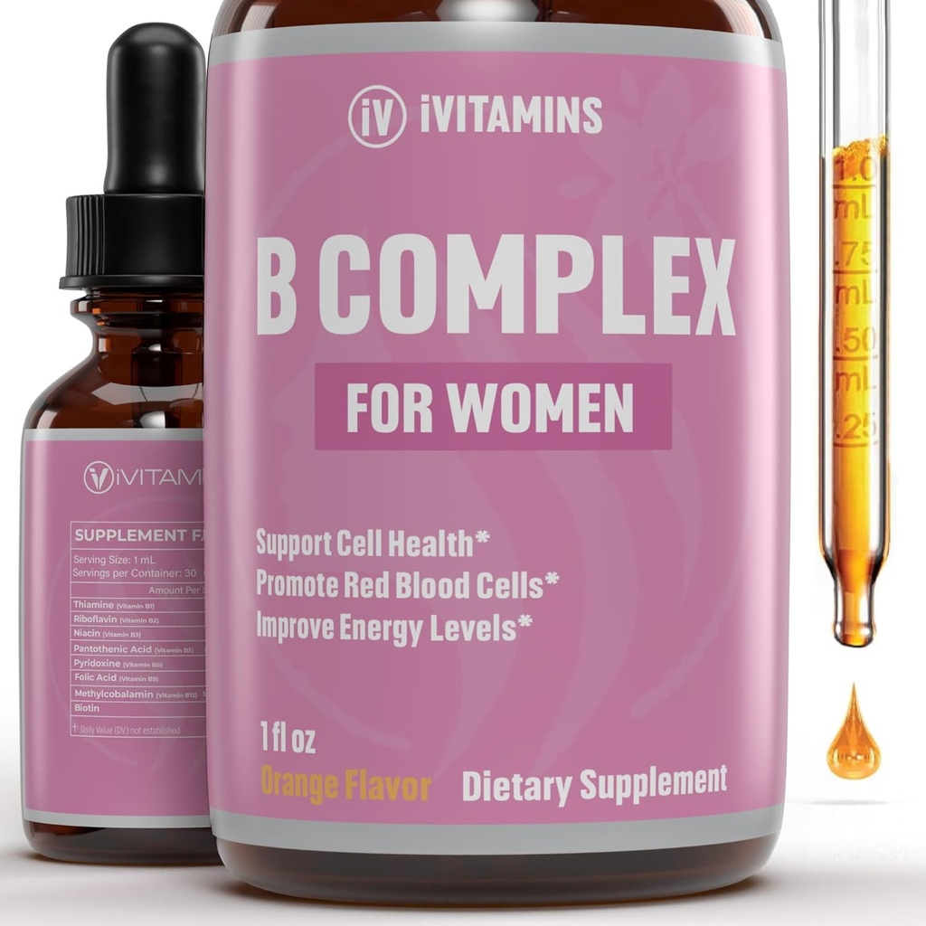 B-vitaminer for kvinner | Hjelper til å forbedre hjernens funksjon, dialyse, energi, og mer | B-vitaminer kompleks for kvinner | Vitamin B-kompleks | B-kompleks vitaminer | B12 kompleks | 1 fl oz