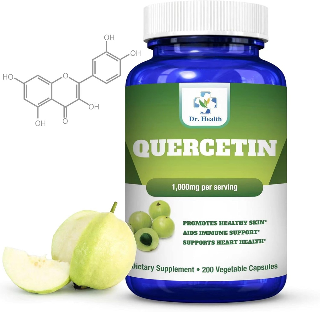 Quercetin 1000Mg 200 Vegetariske kapsler kosttilskudd (Non-GMO, Glutenfri) Naturlige Bioflavonoider støtter kardiovaskulær helse, pustende helse, støtte immunisme og sunn aldring laget i USA
