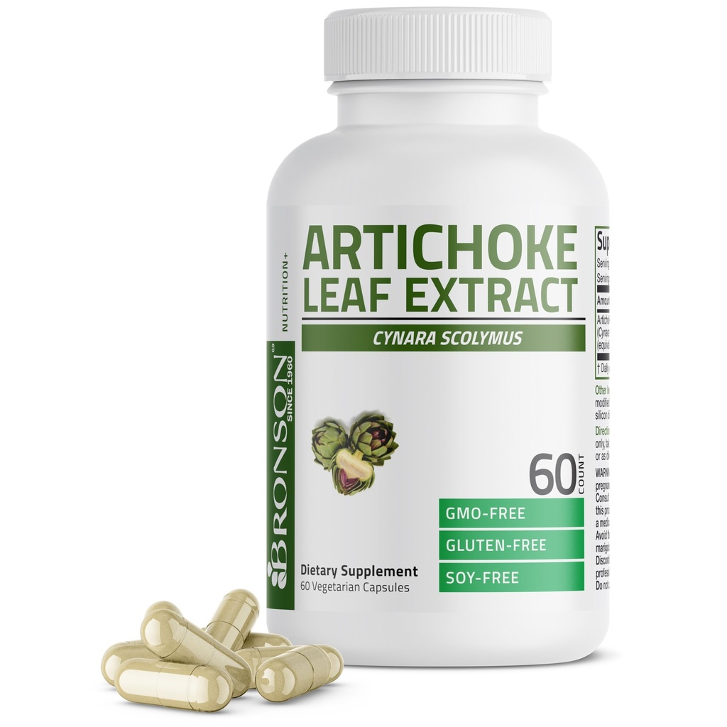 Bronson Artichoke Leaf ekstra styrke støtter sunn digestion sunn leverfunksjon, ikke-GMO, 60 vegetariske kapsler