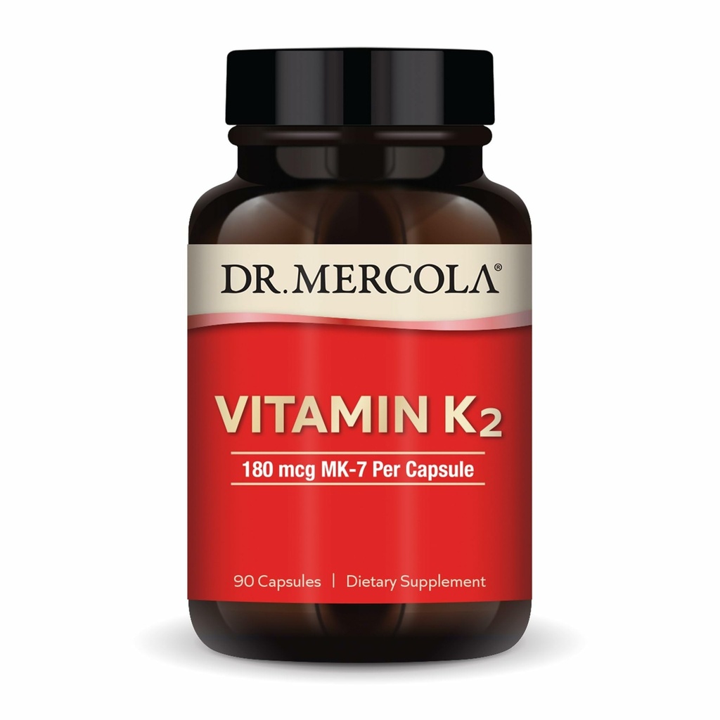 Dr. Mercola vitamin K2-180 mikrog vitamin K2 som MK-7 - støtter sunn arteriell funksjon og hjertehelse - ikke-GMO, Glutenfri & Dairy-free - 90 kapsler (90 serveringer)