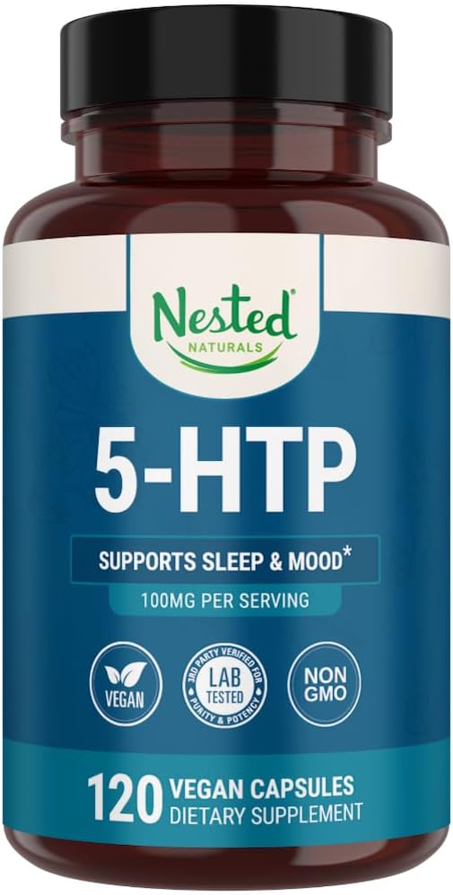 Nestet Naturals 5-HTP 100 mg (5-hydroksytryptofan) - søvn og Mood Support - 5HTP Supplement for naturlig kildet serotonin - 120 Ikke-GMO, Vegansk Kapsler