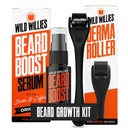 Wild Willies Beard Growth Kit - Premium Derma Roller & Beard Boost Serum - Microneedle Roller & Beard Hair Growth Serum med Biotin & Koffein for Fuller Beard, Scalp Care - Enkel å bruke Kit med Case