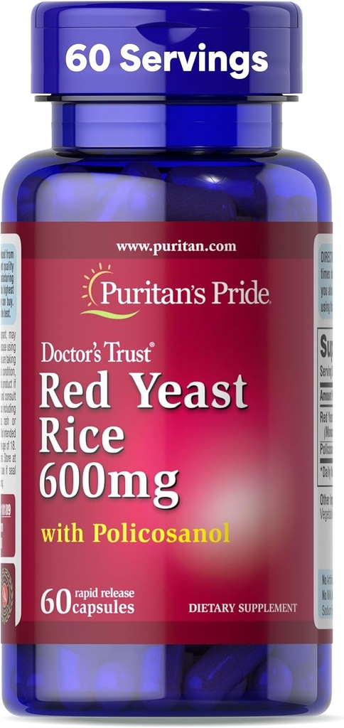Puritans Pride Doctors Trust® Red Yeast Rice 60mg med Policosanol, Diett Supplement, 60 Rapid Release Capsules