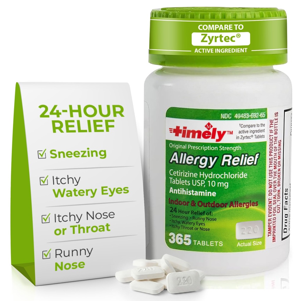 TIME-CAP LABS, INC. Tidlig Cetirizine HCl 10 Mg 365 tabletter - 24 timers allergi relief fra Sneezing, Runny nese, kløende vannige øyne, kløende throat eller nese