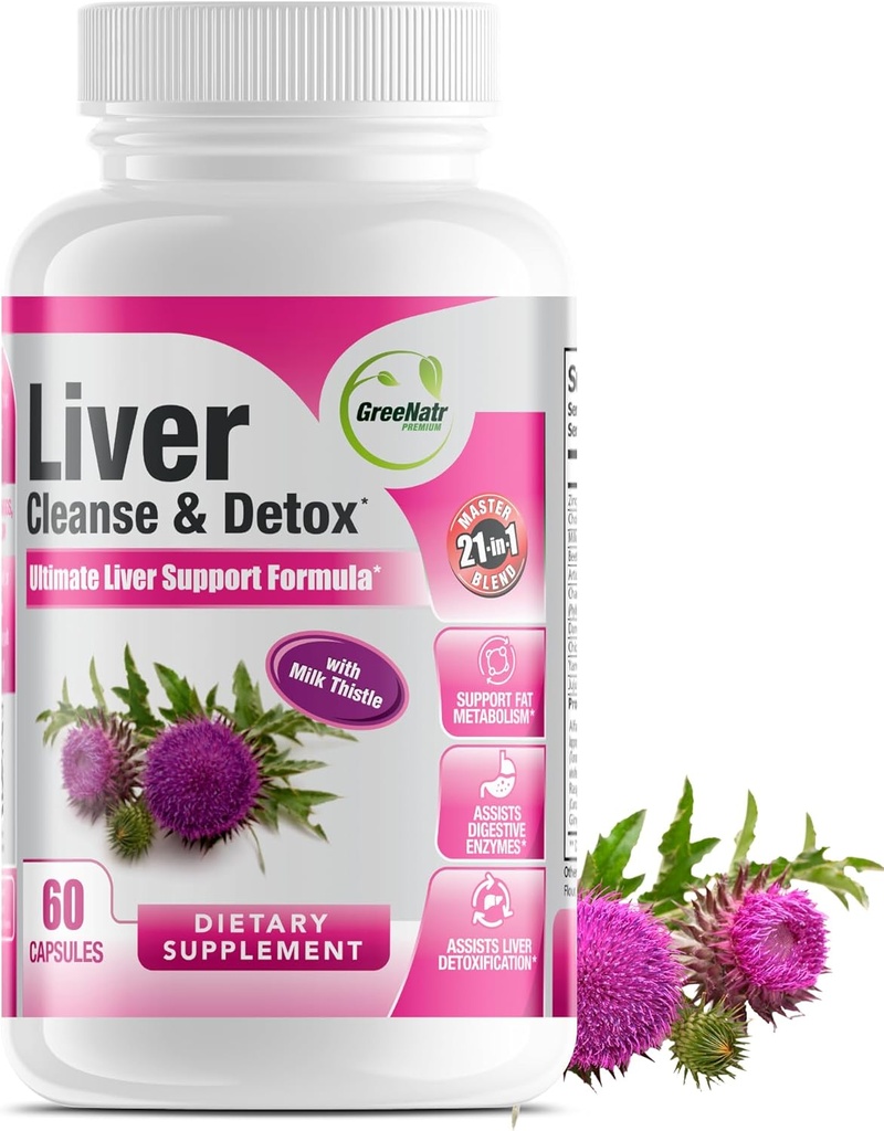 GreeNatr Liver Cleanse Detox & Reparasjon Formula - Melk Thistle, Berberine, Ginger, Beet Root, Dandelion Root, Artichoke Extract, og Chanca Piedra for optimal lever helse støtte (1 flaske)