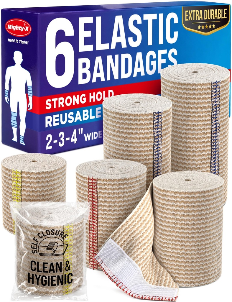High-Performance Elastic Bandage Wrap - 6 pakke (2x2in, 2x3in, 2x4in) - Selvstendig sterk komprimering Bandage Wrap for føtter, ankler, wrists og knees