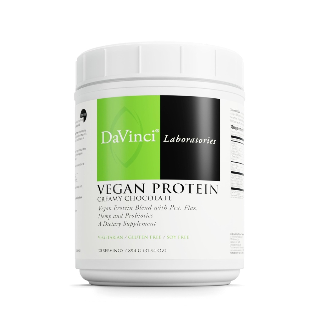 DAVINCI Labs Vegan Protein - pulver Supplement støtter muskel- og vevsreparasjon* - Vegansk Supplement med pea Protein & Flaksfrø - Kremet sjokolade, 30 Serveringer (894 g)