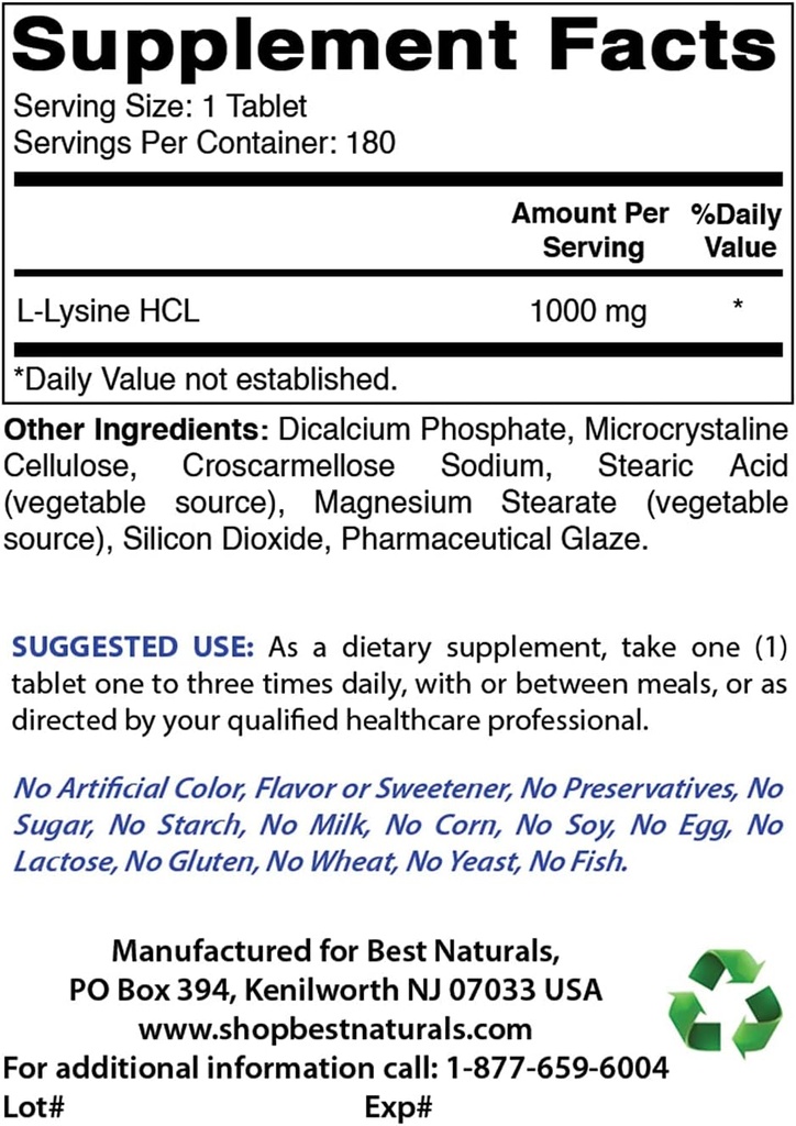Beste Naturals L-Lysine 1000 mg & vitamin C 1000 mg