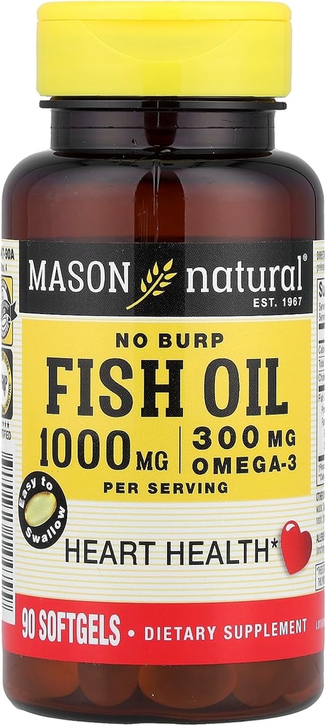 Fiskeolje 1000 Mg Ingen Burp Softgel, Av Mason Vitaminer - 90 Ea