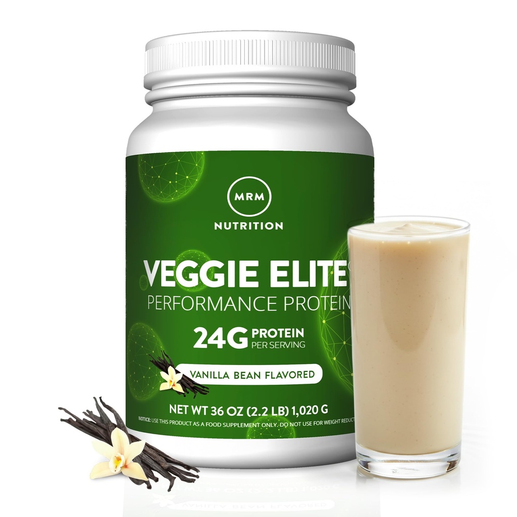 MRM Nutrition Veggie Elite Performance Protein | Vanilla Bean Flavored | Plantebasert Protein | Lett å Digest | med BCAAs | Vegan + Glutenfri | Klinisk testet | Digestive enzymer | 30 Serveringer
