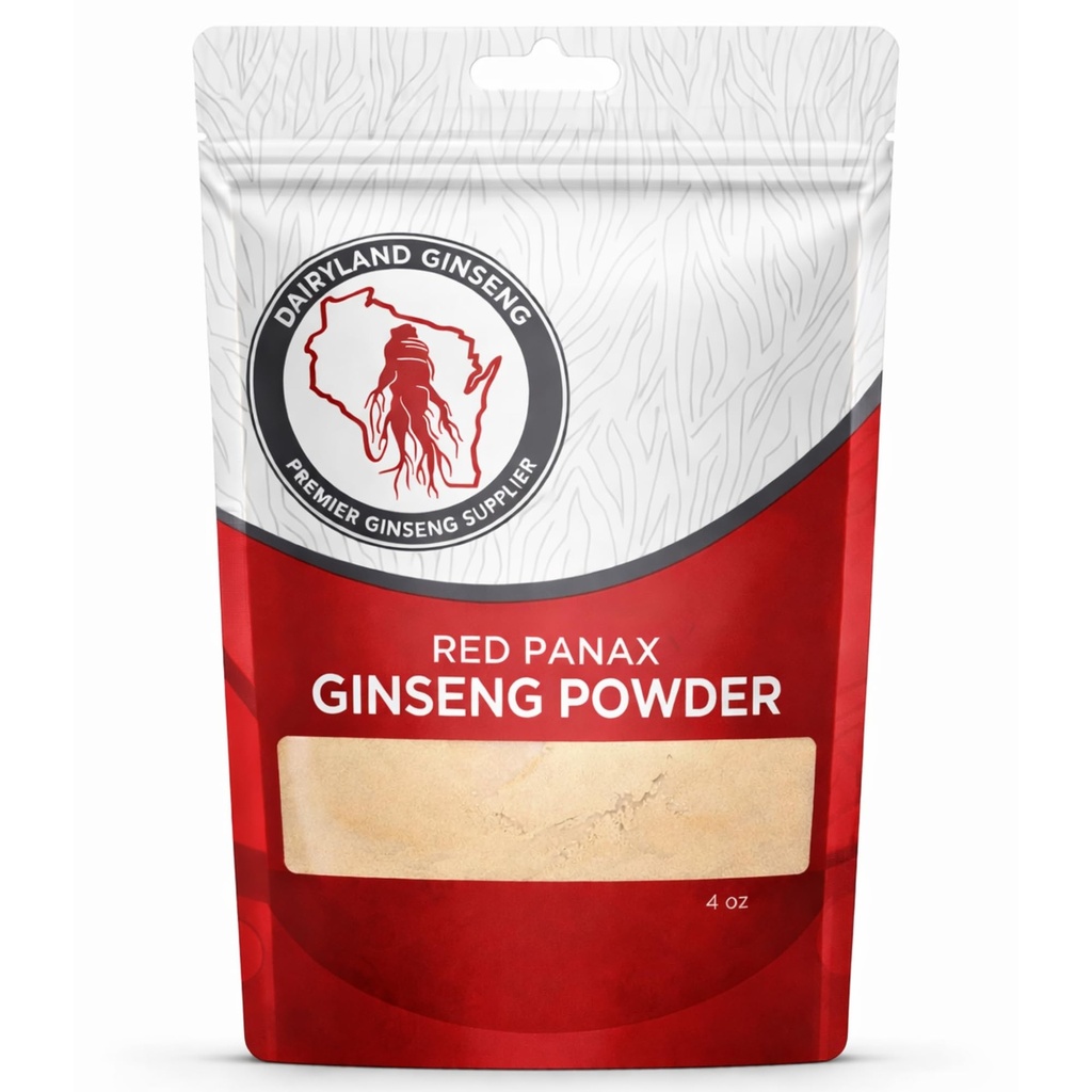 Rød Panax Ginseng pulver med naturlige Ginsenosider (4 oz) - støtter sunn energi, vitalitet, humør og mer, koreansk Panax Ginseng rotpulver for smoothies, kaffe eller drikke (1 pakke)
