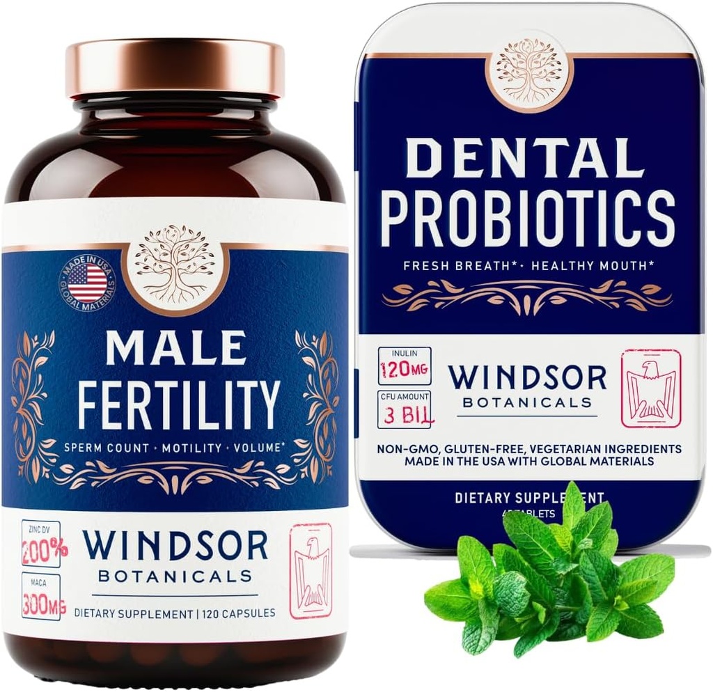 WINDSOR BOTANICics Mannlig fruktbarhet supplement og tannprobiotika helse og velvære Bundle