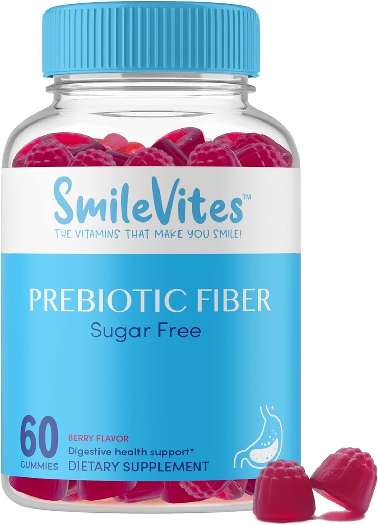 Prebiotiske Fiber Gummies for Digestive Helse | Støtter Gut Bakterier & Digestive Regularity | Vegansk, Keto, Kosher | Glutenfri, Ikke-GMO, Plantebasert | Naturlig Berry Flavor | 60 Count