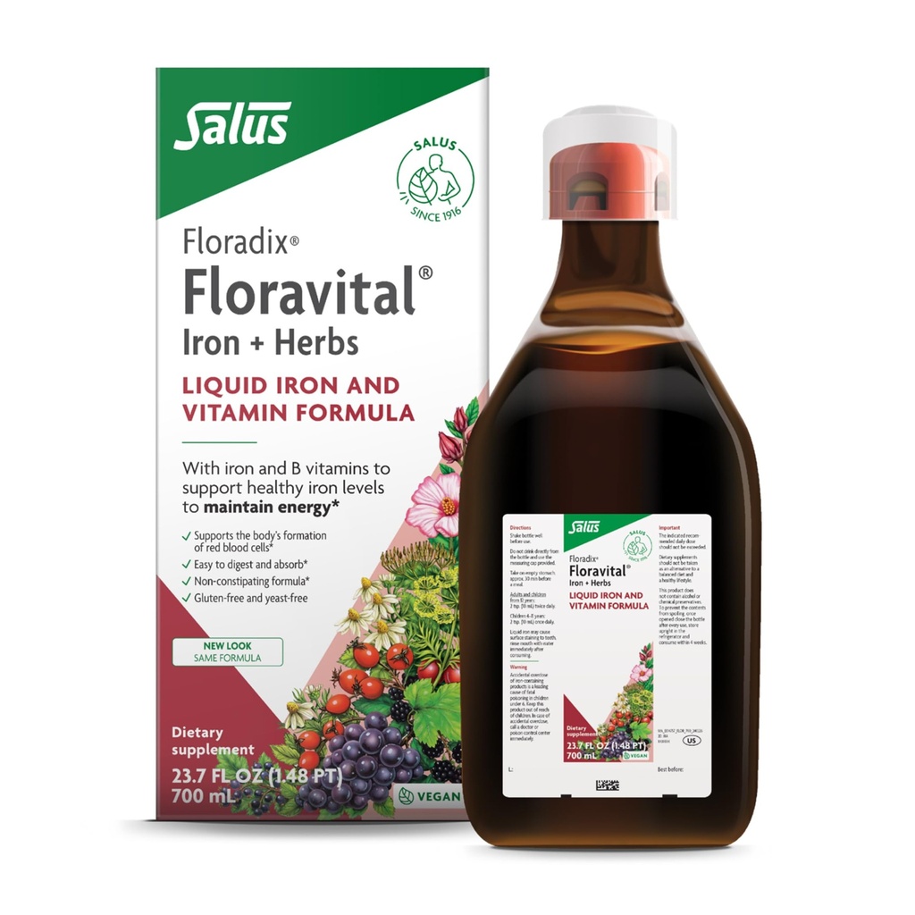 Floradix Floravital flytende jern og vitamin formel - flytende jern Supplement med C & B vitaminer og urter for energi støtte - Vegan, Glutenfri, Yeast-Free & Ikke-GMO - 23.7 Fl Oz