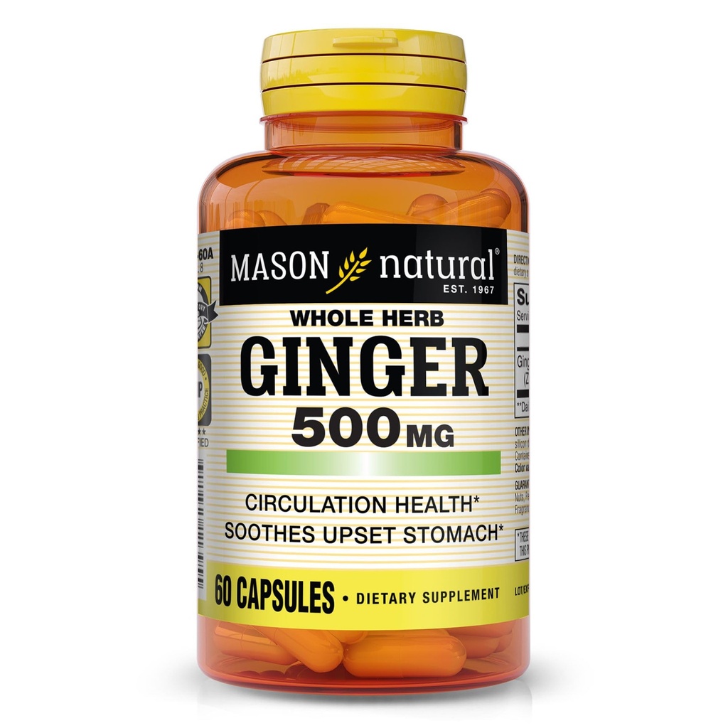 MASON NATURAL hele urt ginger 500 mg, 2 måneders forsyning, naturlig herbal supplement, 60 kapsler