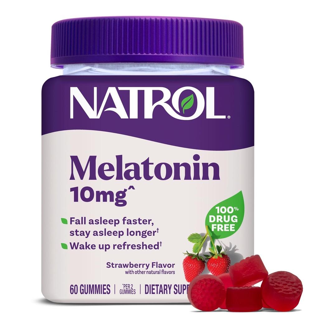 Narrol 10mg Melatonin Gummies, søvn støtte for voksne, Melatonin kosttilskudd for sovende, 60 Jordbær-Flavored Gummies, 30 dagers forsyning