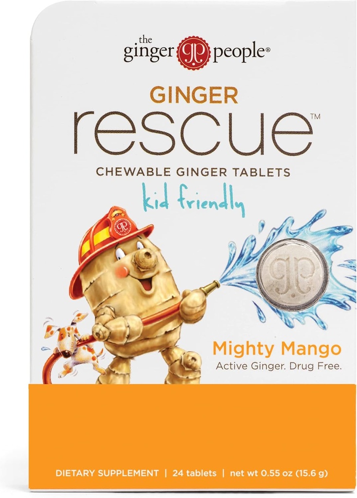 Ginger People Ginger Rescue® Chewable Tabletter Drug Free Digestive Helse, 5,5 oz Chewable Tabletter, Mighty Mango Flavor, Kid Vennlig, 0,55 Oz, 24 Count (Pack of 1)