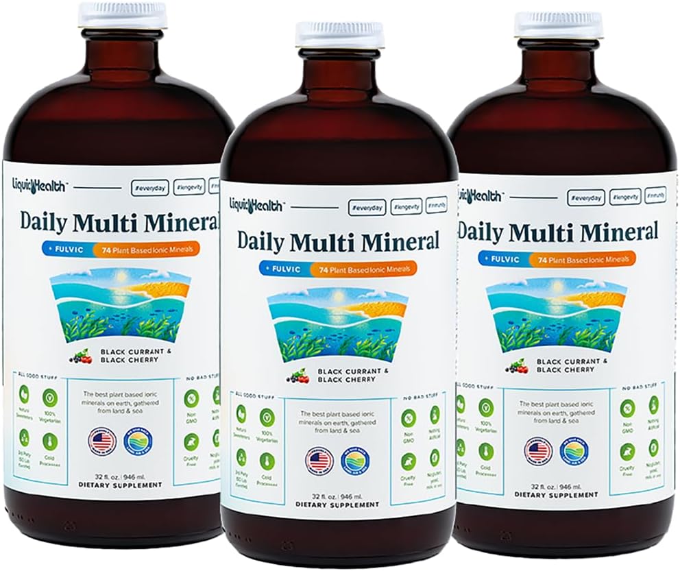 LiQUIDHEALTH Daily Multi Mineral Liquid Supplement med Fulvic Acid, Plant Basert Ionic Aquamin Sea Trace Ocean Minerals - Immunstøtte, Energi, Gut Helse, Detox - laget i USA, Vegetarisk (3 pakke)