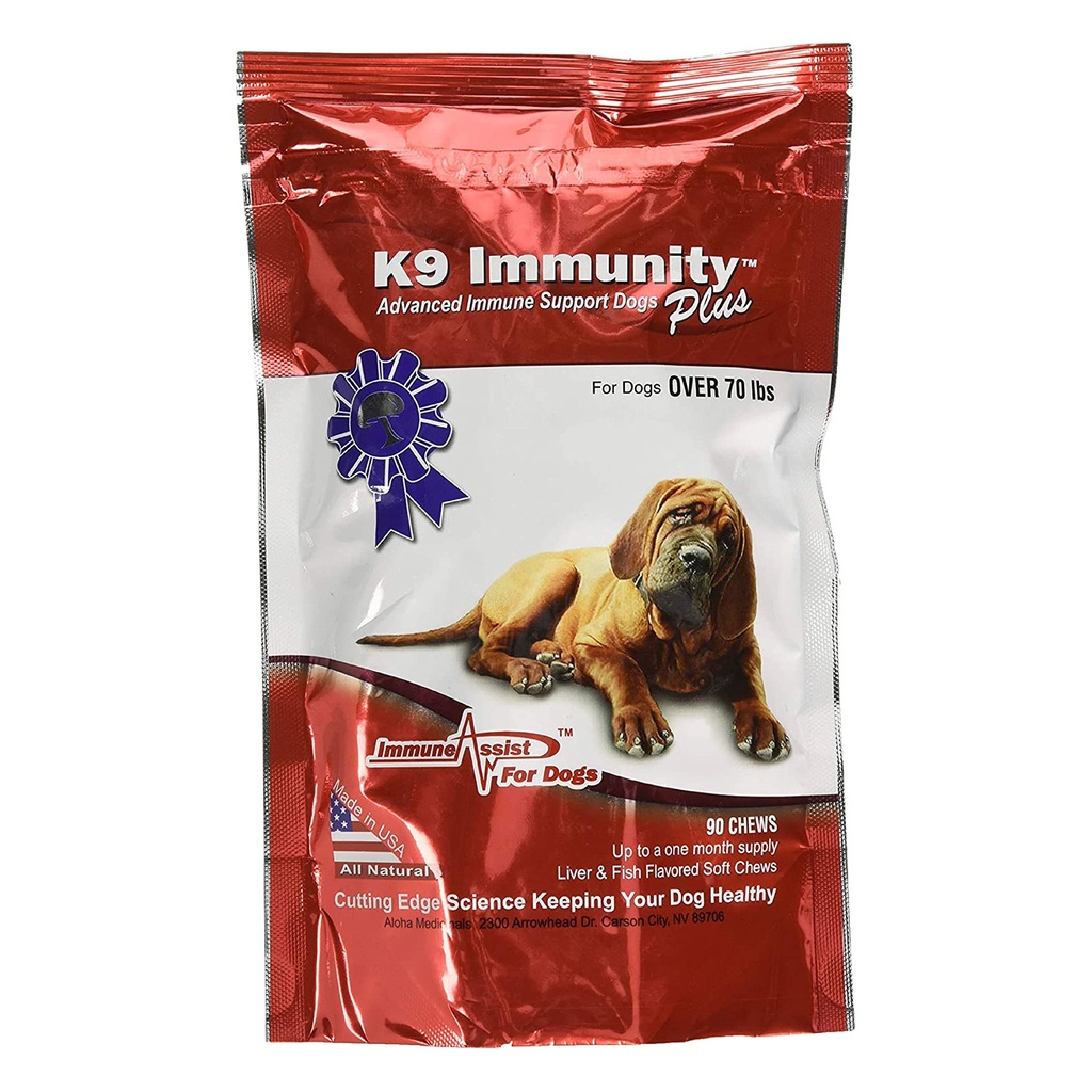 Aloha medisiner - K9 Immunitet Plus - Potent immunforsterker for hunder over 70 pund - 90 myke Chews