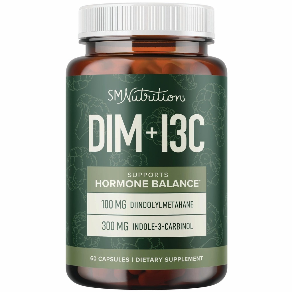 DIM & Indole 3 karbinol for hormonbalanse for kvinner og menn | I3C Complex | Estrogen Balance, Menopause Kosttilskudd for kvinners helse, antioksidanter | Vegansk, ikke-GMO, Glutenfri | SMNutrition |60 Ct.