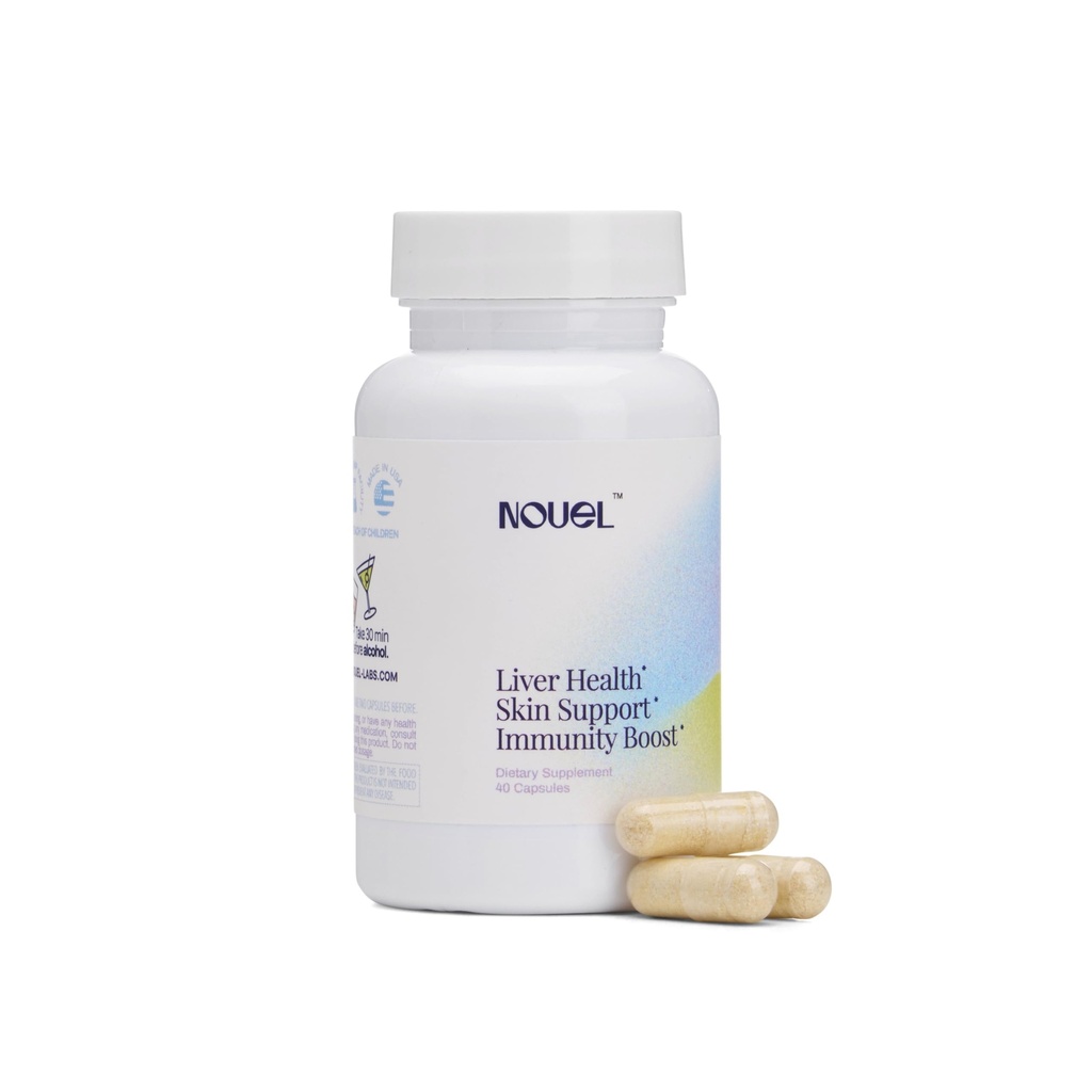 Nouel | Hud + Liver + Immunitetsstøtte | Recovery Supplement for å drikke | Melk Thistle, NAC, Hyaluronsyre, CoQ10, Biotin, Antioksidanter | 40 kapsler