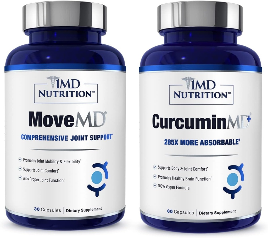 1MD Ernæring MoveMD & CurcuminMD Plus Bundle | Doktor formulert med kollagen, Turmeric Curcumin og Boswellia Serrata | Joint Health Supplement