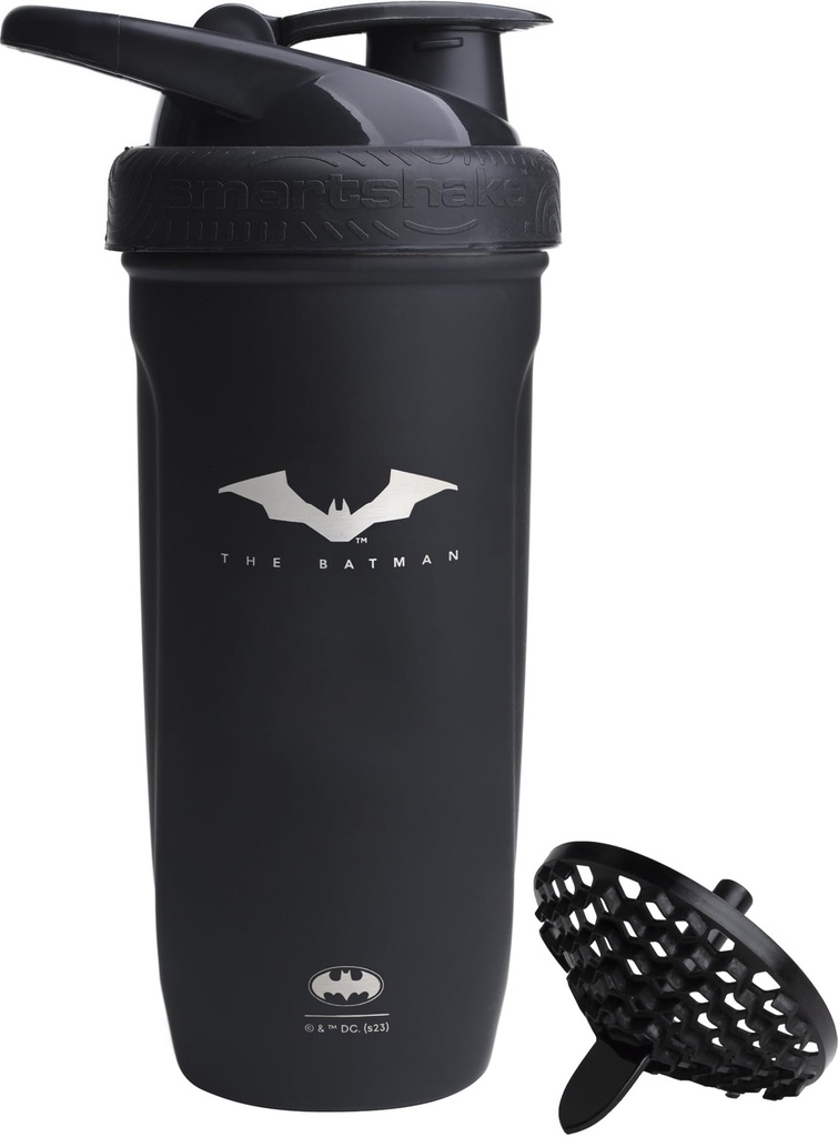 Smartshake DC COMICS Reforce rustfritt stål protein Shakerflaske 900 ml | 30 oz - Leakproof Skrue-on Lid - BPA Gratis – Unisex - Ikke-isolert - Batman