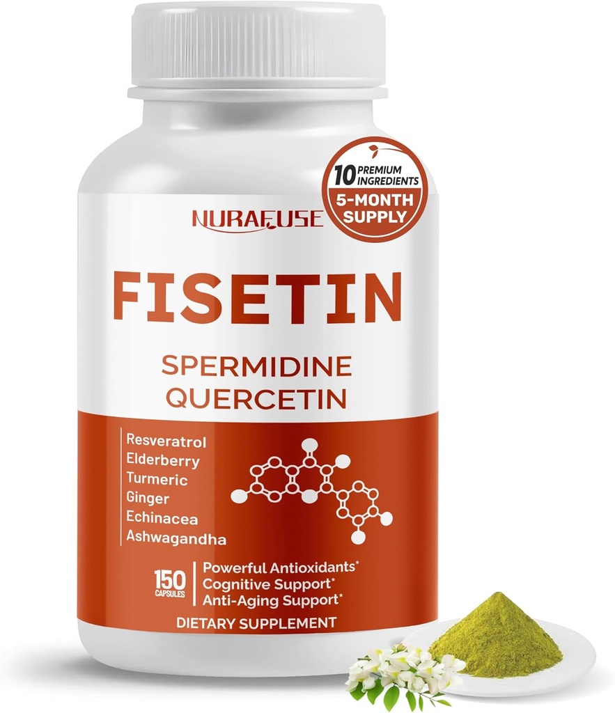 Fisetin 10-i-1 formel - med Spermidine Quercetin Resveratrol, Elderberry, Turmeric Non-GMO, Glutenfri, Soja-fri