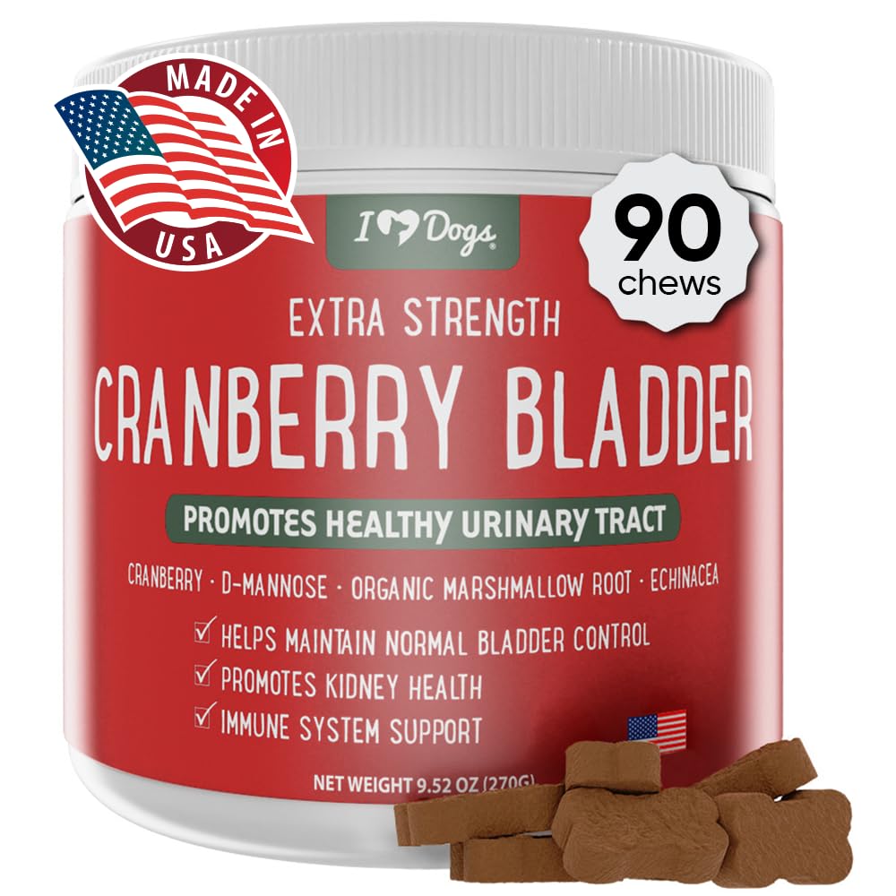 iHeartDogs Extra Styrke Urin, Blader, & Njure støtte for hunder - Cranberry, D-Mannose & Echinacea bidrar til å opprettholde urinbåndstrakt helse, styrker svak & inkontinent Blader