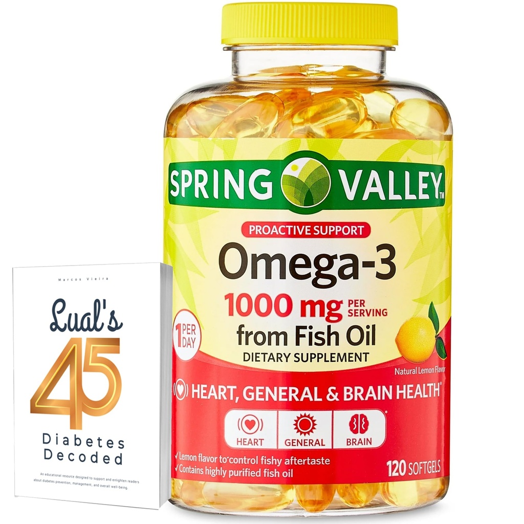 Omega-3 fra fiskeolje hjerte generell og hjerne helse kosttilskudd Softgels, 1000 mg, 120 greve Bundle med Luall 45 diabetes dekodet
