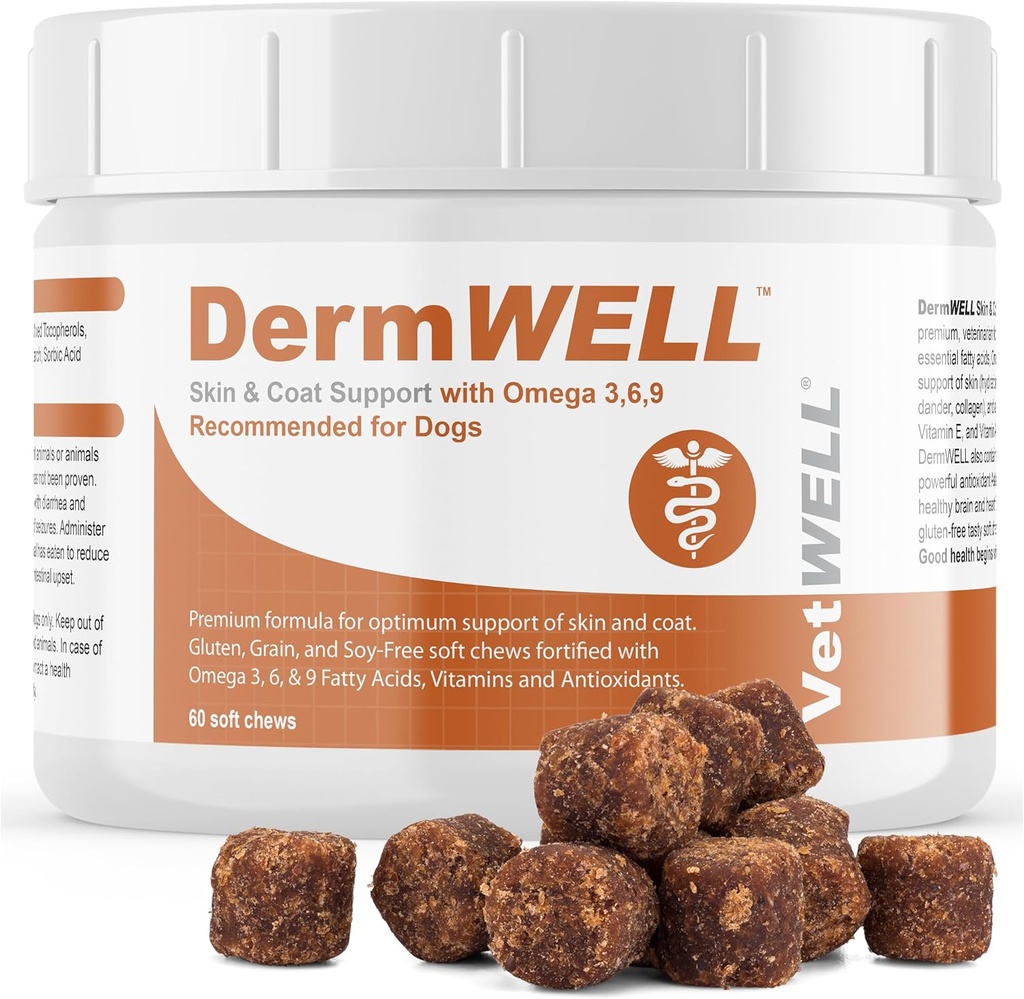 VetWELL Omega 3 Supplement for hunder med antarktisk krillolje, Astaxanthin, Omega 3 6 9, EPA, DHA for Amazing Skin og Coat (60 Count)