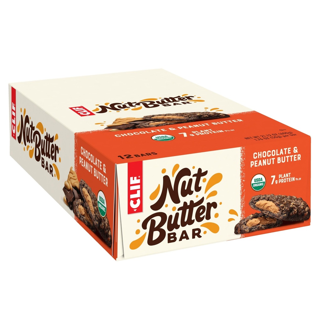 Clif Bar - Nut Smør Bar - Organisk Snack Bar - Sjokolade Peanut Smør - Organisk - Planteprotein - Non-GMO (1.76 Ounce Protein Snack Bars, 12 Count)