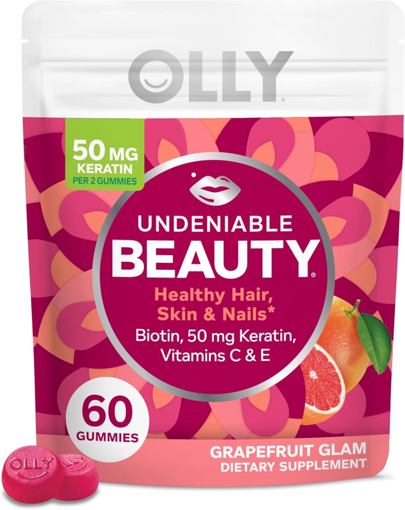 OLLY Uendelig skjønnhet gummy, For hår, hud, negler, Biotin, Vitamin C, Keratin, Chewable Supplement, Grapefrukt, 30 dagers forsyning - 60 Count