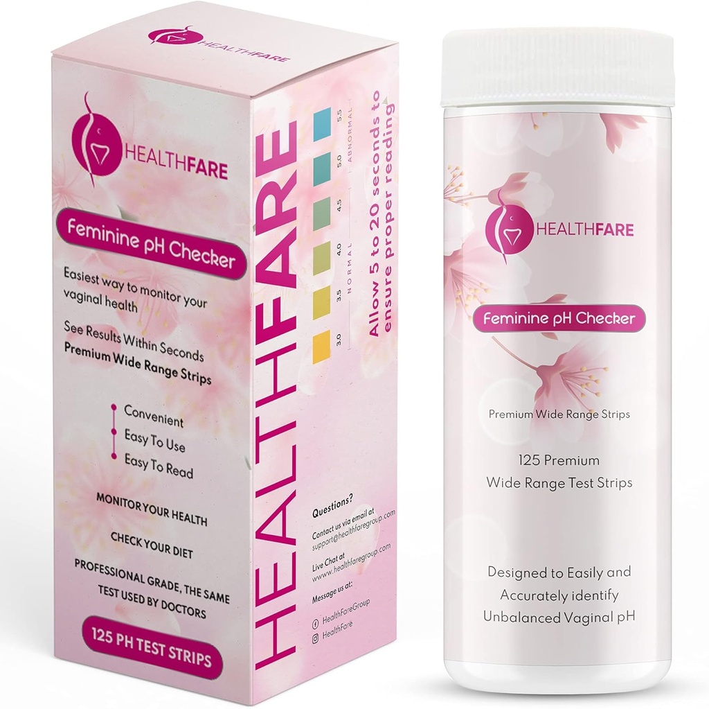Helsefare Feminine pH-kontrollørteststriper for å overvåke intim helse, balanse pH nivå 3.0-5.5 | Nøyaktig testsett for kvinners Vaginal Alkalinitet og syrebalanse [125 Strips]