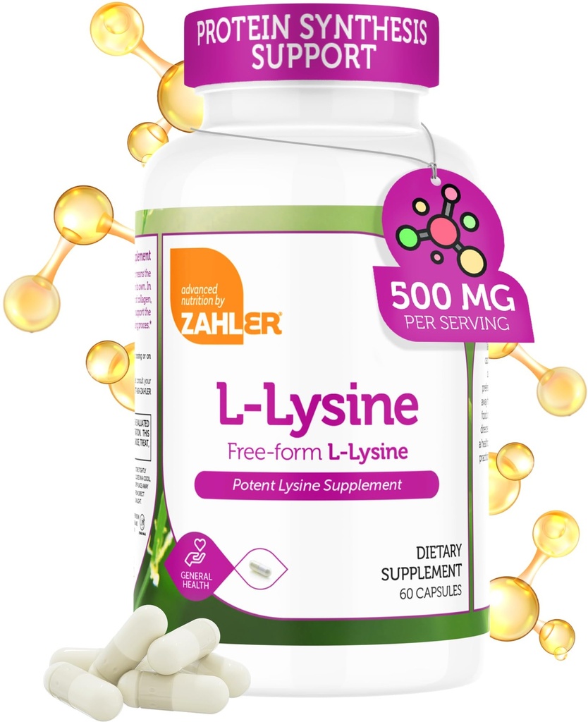 Zahler L-Lysine 500mg, Freeform L-Lysine Supplement, Kosher 60 kapsler