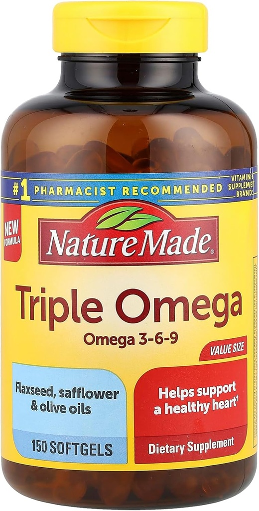 Triple Omega 3-6-9, 150 Softgels verdi størrelse, Omega Supplement for hjerte helse