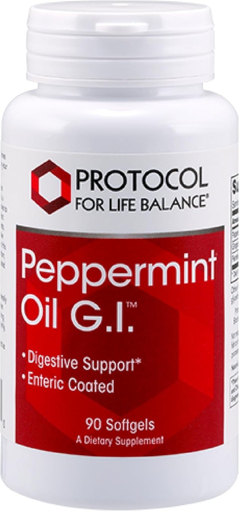 Protocol Peppermynte G.I. - For Digestive Helse Support* - med Peppermynte, Ginger Olje & Fennel Olje - Enterisk-koated - Dairy Free & Halal - 90 Softgels