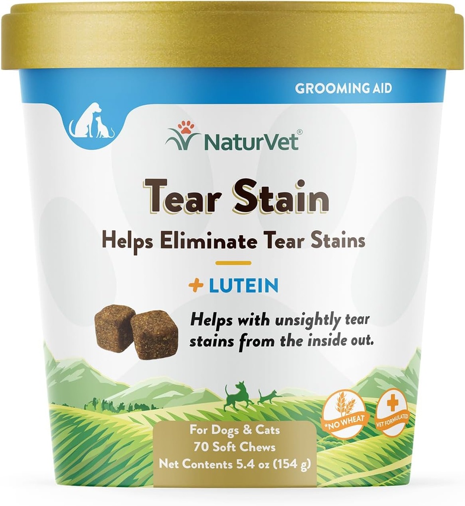 NaturVet - Tear Stain Plus Lutein - Eliminerer usetly Tear Stains - Forbedret med Cranberry Extract, Marshmallow Root & Oregon Grape Root - for hunder og katter - 70 Soft Chews