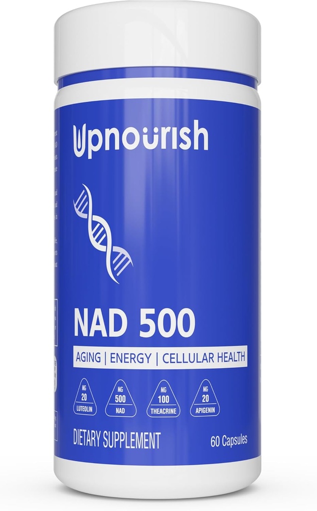 Nikotinamid Adenine Dinucleotid NAD Supplement - 500 mg NAD+ Supplement med Resveratrol, Quercetin, Teatrin, Luteolin, Apigenin - Nicotinamid Riboside NR Alternativ for kvinner og menn, 60 kapsler