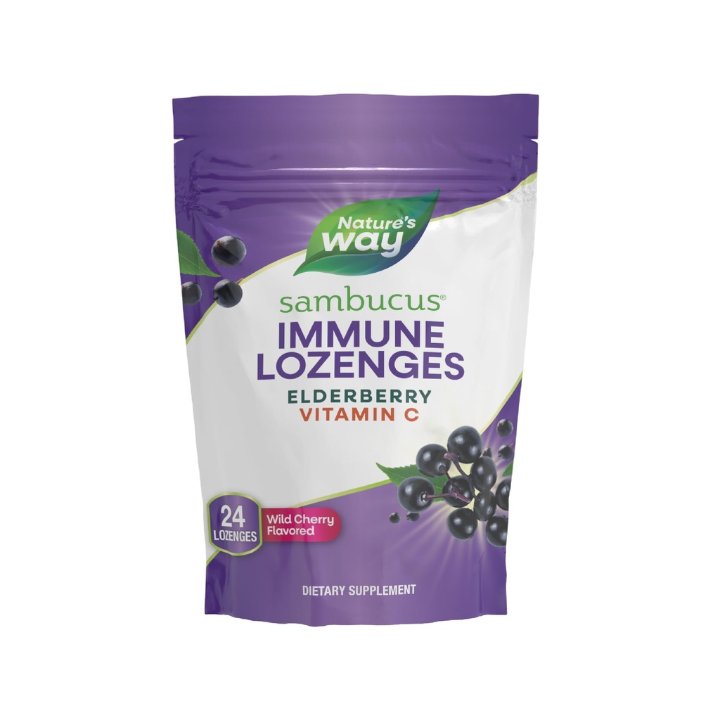 Naturens vei Sambucus Immune Lozenges, høy potens vitamin C, eldrebær, Wild Cherry Flavored, 24 Lozenges (Packing May Vary)