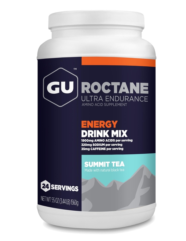 GU Energy Roctane Ultra Endurance Energy Drink Mix, Vegan, Glutenfri, Kosher, 35 mg koffein, og Dairy-Free n-the-Go Energy for enhver trening, 3.44-Pound Jar, Summit Tea